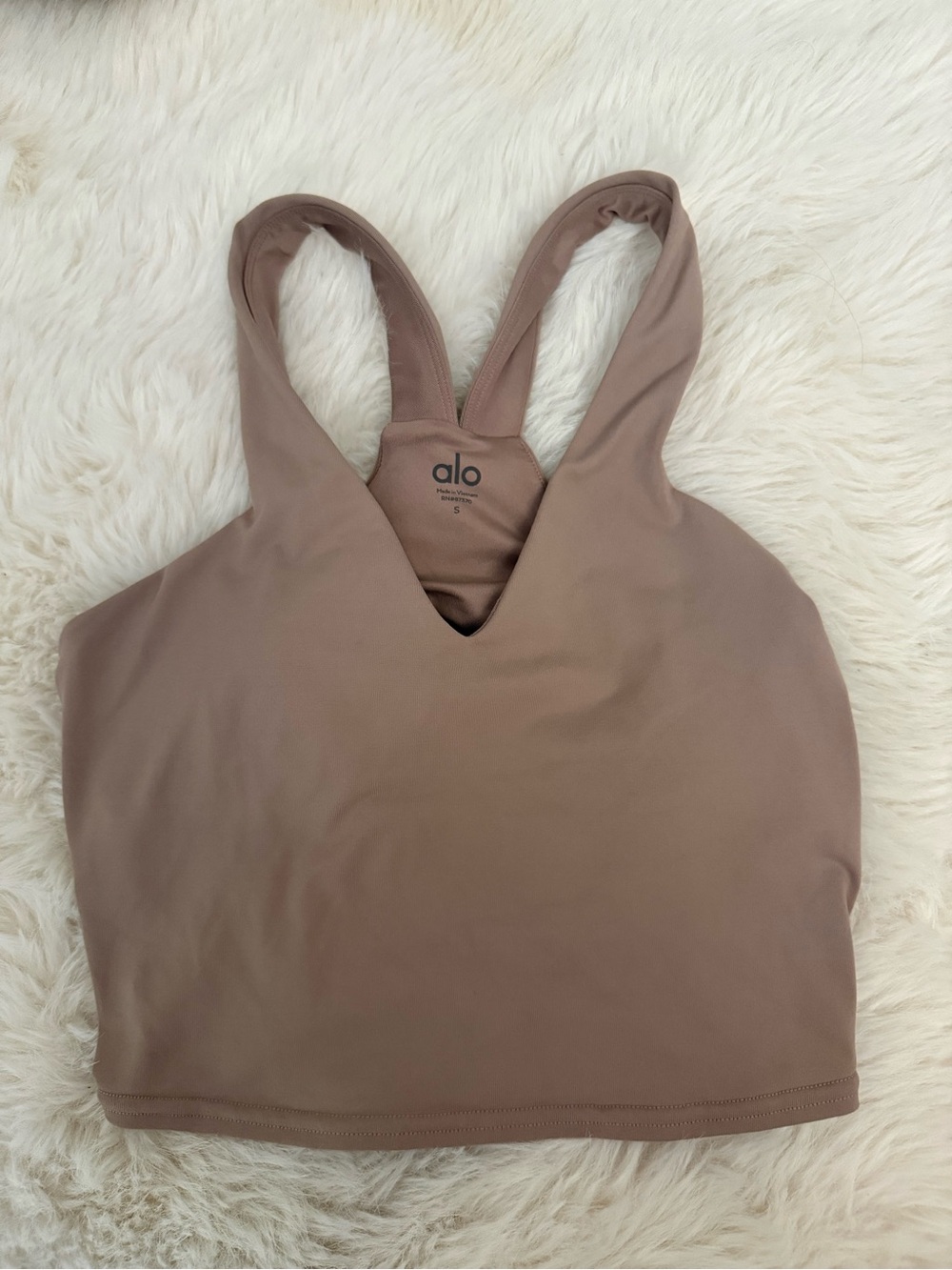ALO Yoga High Neck Cropped Sports Bra in Taupe